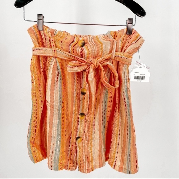 Altar’d State Blush Striped Button Front Tie Waist Skirt - Picture 2 of 11